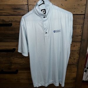 Men’s Footjoy shirt Small Tiffany greens logo baby blue/white/yellow